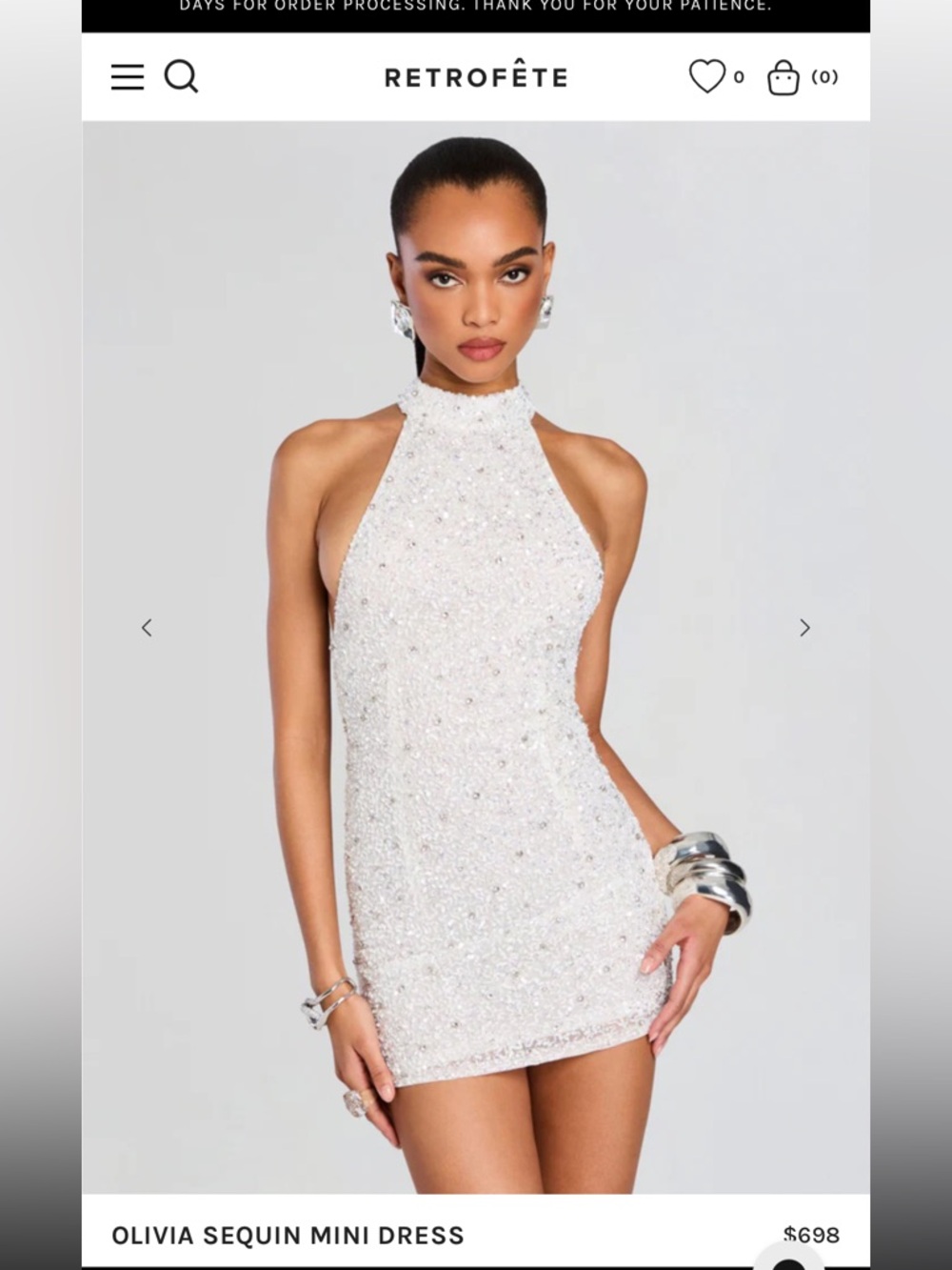 Retrofete White Sequin Halter Mini Dress